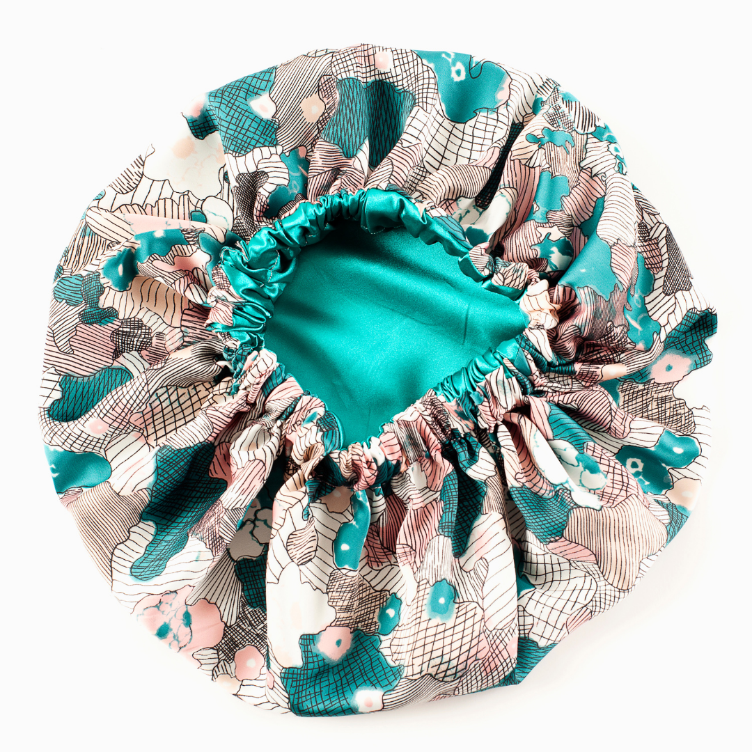 Limited Edition Pink Abstract & Teal Bonnet